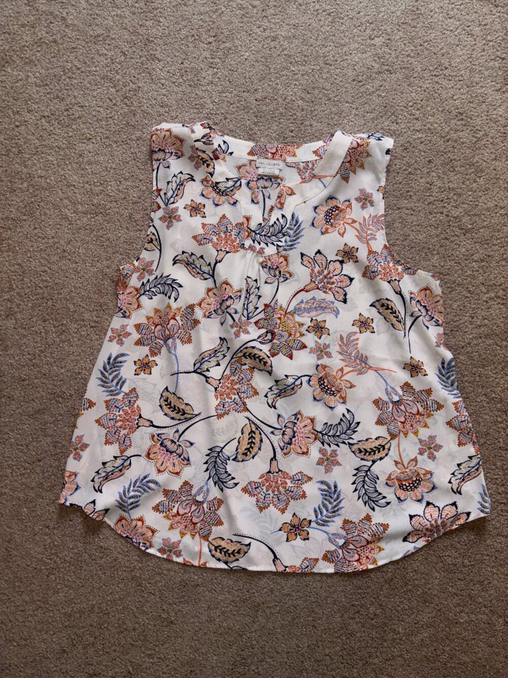 NWOT Van Heusen Off-White Orange Blue Paisley Sleeveless Top XL